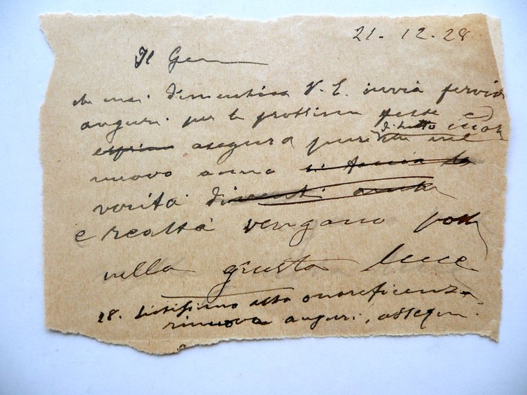 Autografo Giuseppe Vaccari Bozza di Lettera Appunto 1928 Vittorio Veneto …