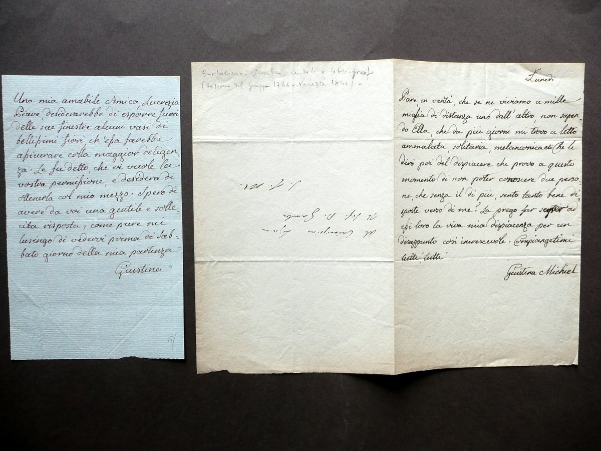 Autografo Giustina Renier Michiel Due Lettere B. Gamba A. Diedo …