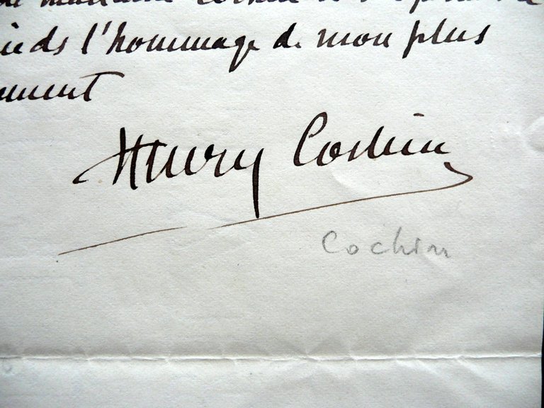 Autografo Henry Cochin Lettera Parigi 15/2/1910 Caso Ferrer Rivolta Barcellona