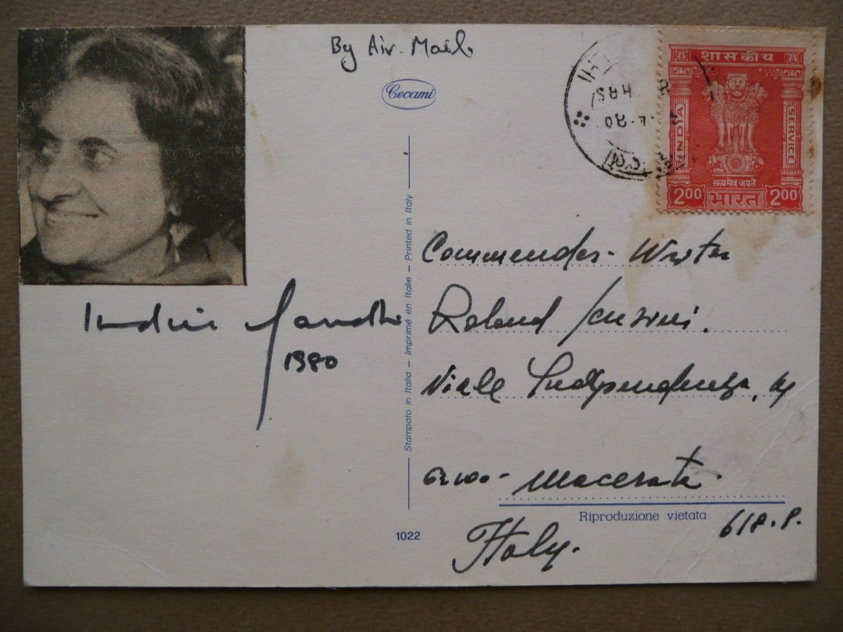 Autografo Indira Gandhi Cartolina 1980 Primo Ministro India Politica Storia | Immagine principale