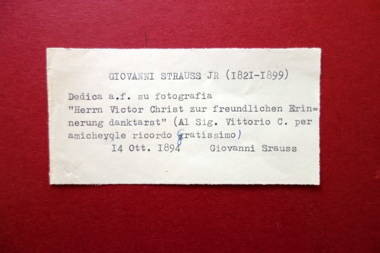 Autografo Johann Strauss Figlio Fotografia 14/10/1894 Dedica Firma Compositore