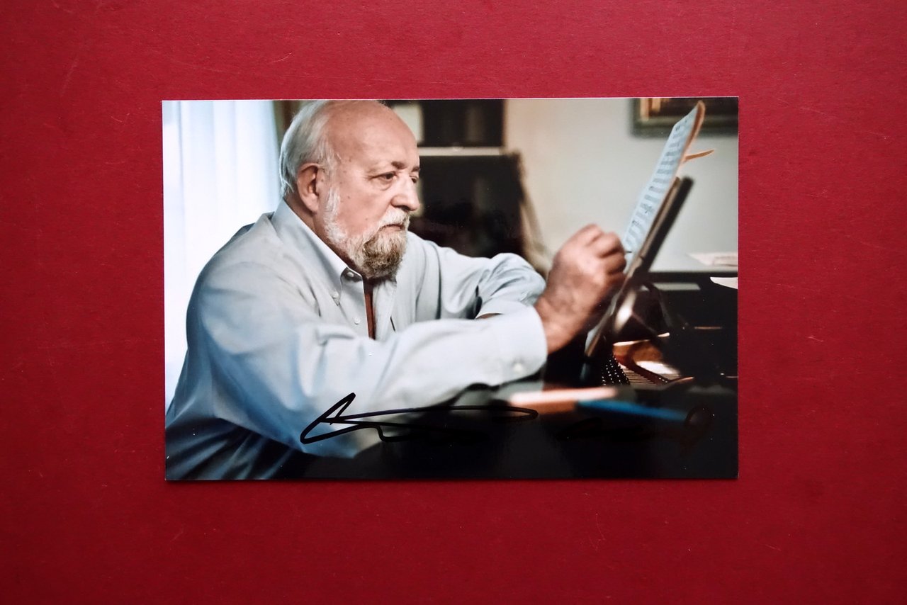 Autografo Krysztof Penderecki Fotografia Firma Compositore Musica Contemporanea