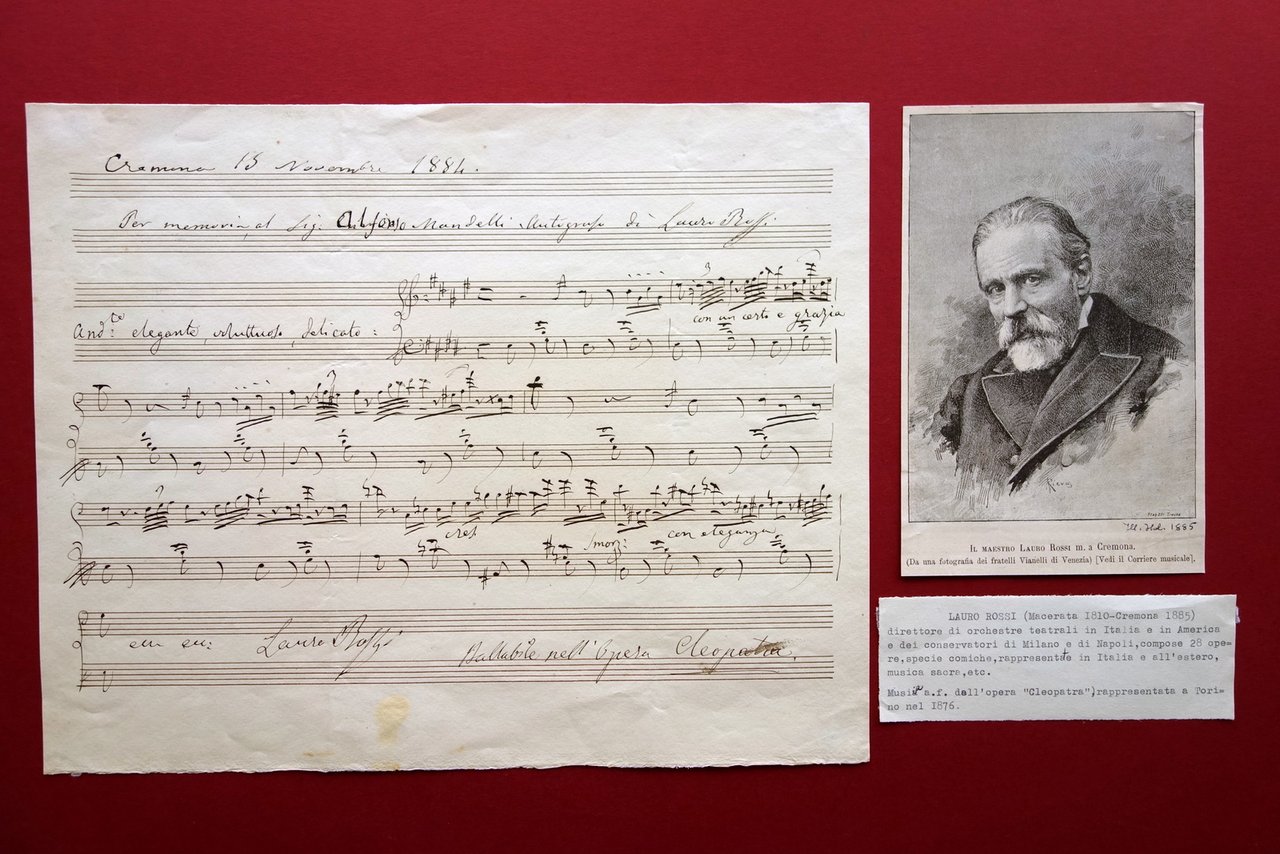 Autografo Lauro Rossi Pagina di Spartito Cleopatra Firme Cremona 15/11/1884 … | Immagine principale
