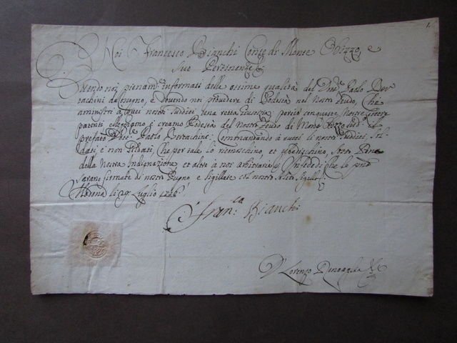 Autografo Lettera Francesco Bianchi 1716 Conte Monte Obizzo Nomina Podest‡
