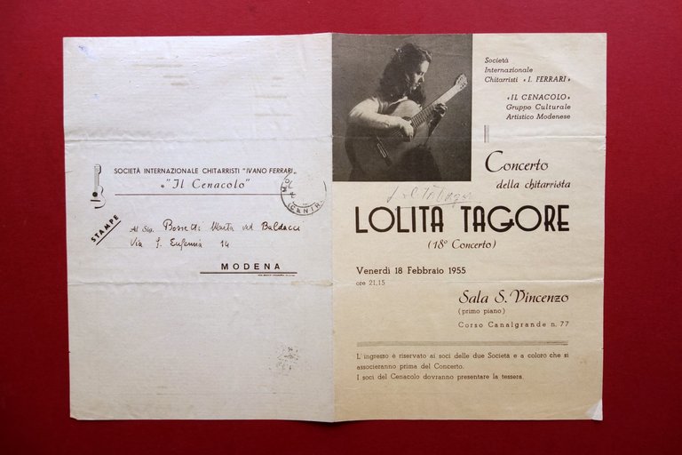 Autografo Lolita Tagore Chitarrista Programma Concerto S. Vincenzo Modena 1955 | Immagine Gallery 1