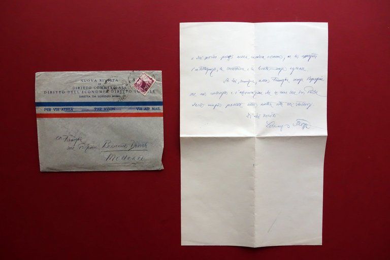 Autografo Lorenzo Mossa Lettera Condoglianze Donati Modena 1950 Sassari Giurista