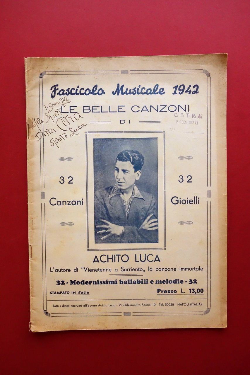 Autografo Luca Achito Fascicolo 32 Canzooni Vienetenne a Surriento Napoli … | Immagine principale