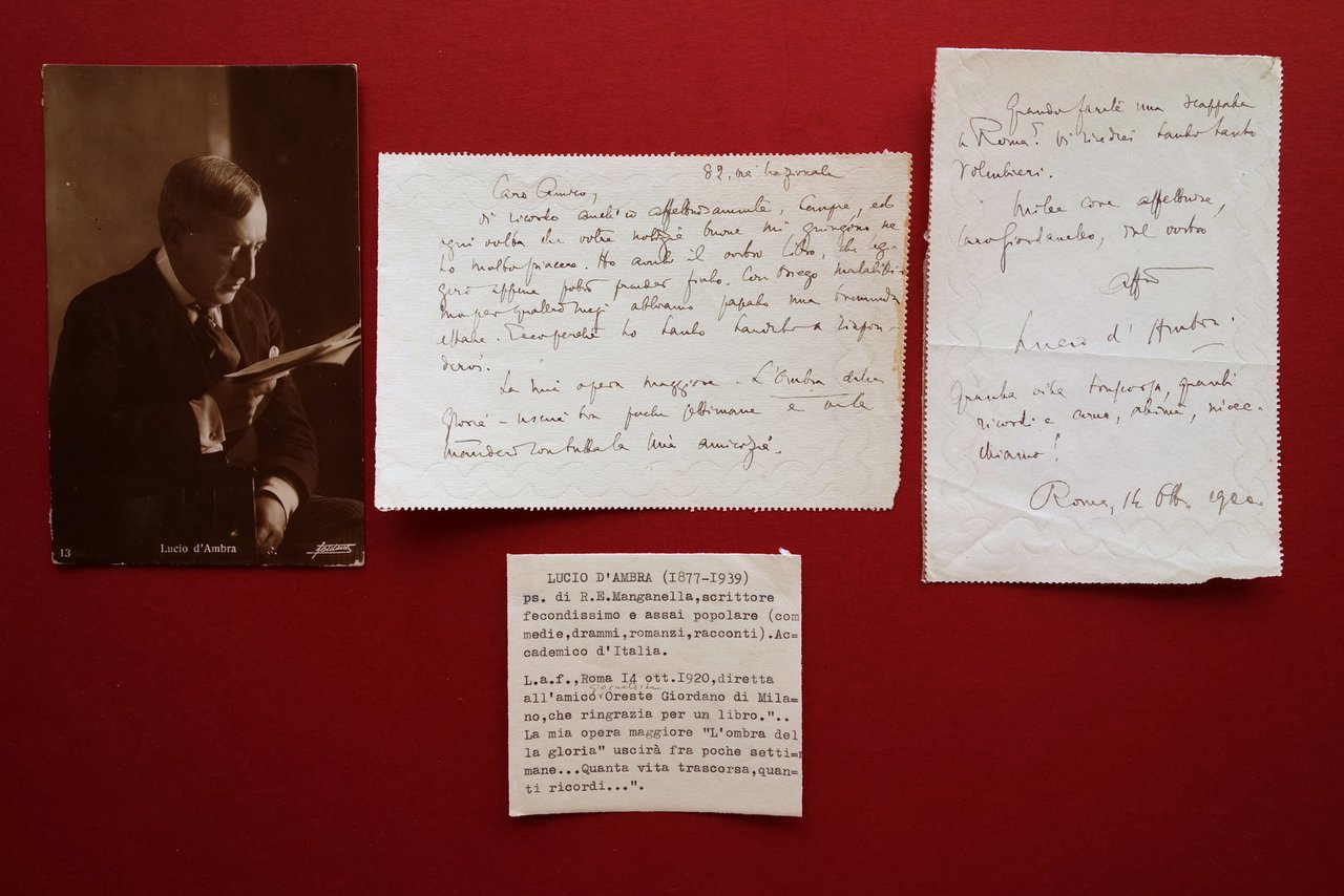 Autografo Lucio d'Ambra Lettera Roma 1920 Oreste Giordano Letteratura