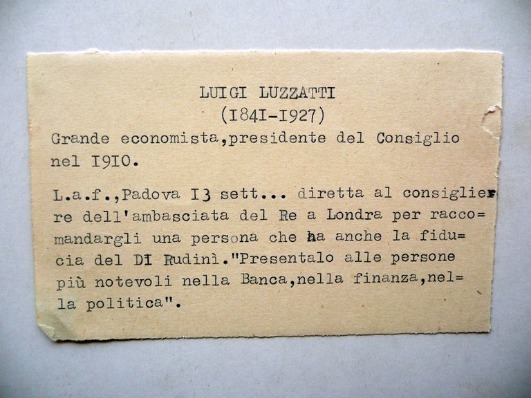 Autografo Luigi Luzzatti Lettera Busta Londra Ministro del Tesoro di …