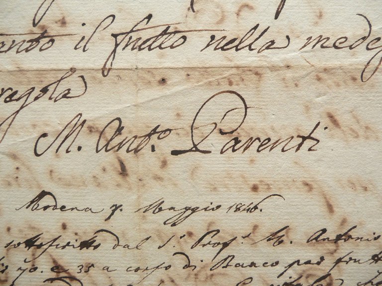 Autografo Marco Antonio Parenti Ricevute 1843-45 Pavullo Montecuccolo Due Firme