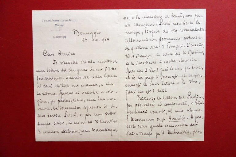 Autografo Marco Praga Lettera Menaggio 23/8/1904 Yorick Avaries Teatro