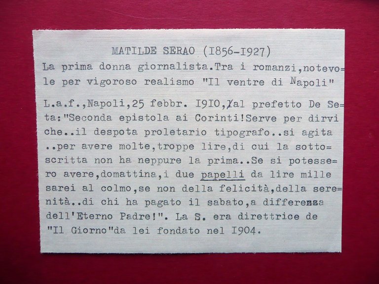 Autografo Matilde Serao Lettera Prefetto De Seta Napoli 1910 Debiti …