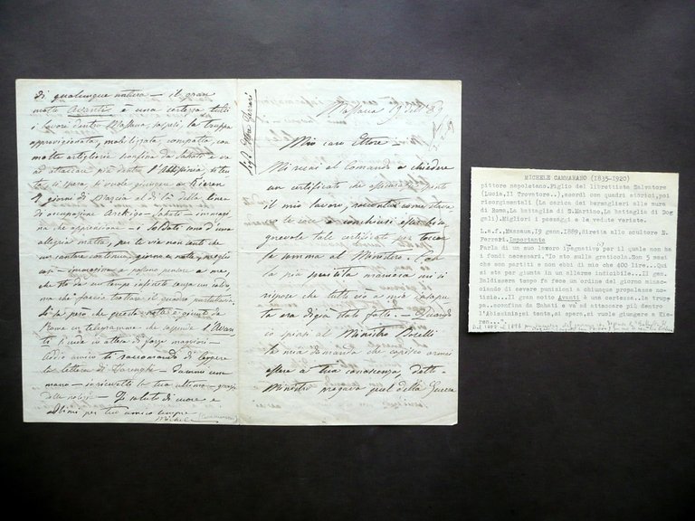 Autografo Michele Cammarano Lettera Massaua Eritrea 1889 Pittura Dogali Arte