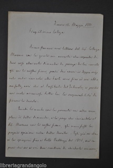 Autografo Morandini Grosseto Ingegnere Patriota Risorgimento Montanara 1875