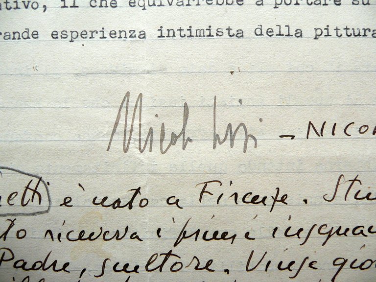 Autografo Nicola Lisi Scarperia Firma Articolo Gianni Vagnetti Saletta Modena