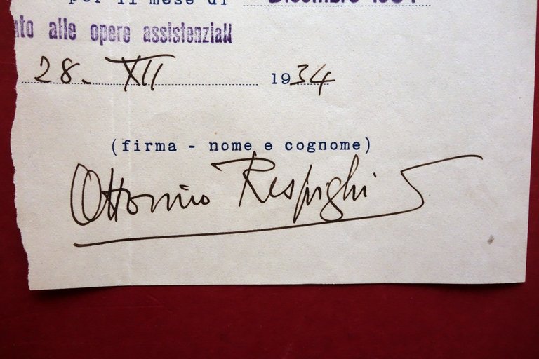 Autografo Ottorino Respighi Firma Vaglia 28/12/1934 Compositore Musica | Immagine Gallery 2
