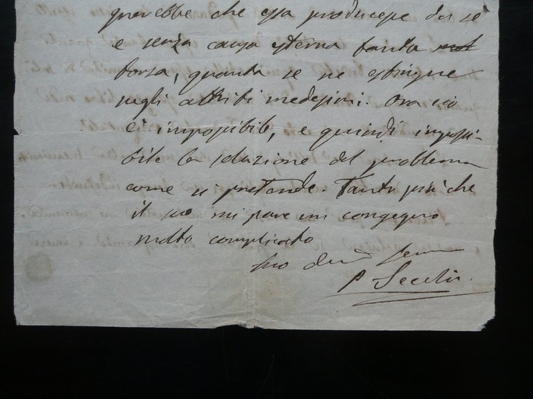 Autografo Padre Angelo Secchi Lettera Astronomia Ordigno Seconda Met‡ '800