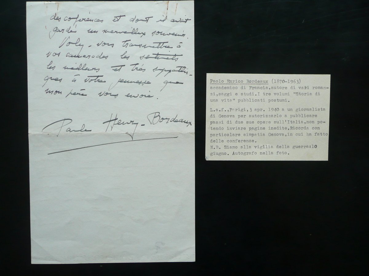 Autografo Paul Henry Bordeaux Lettera Parigi 3/4/940 Genova Accademico Scrittore