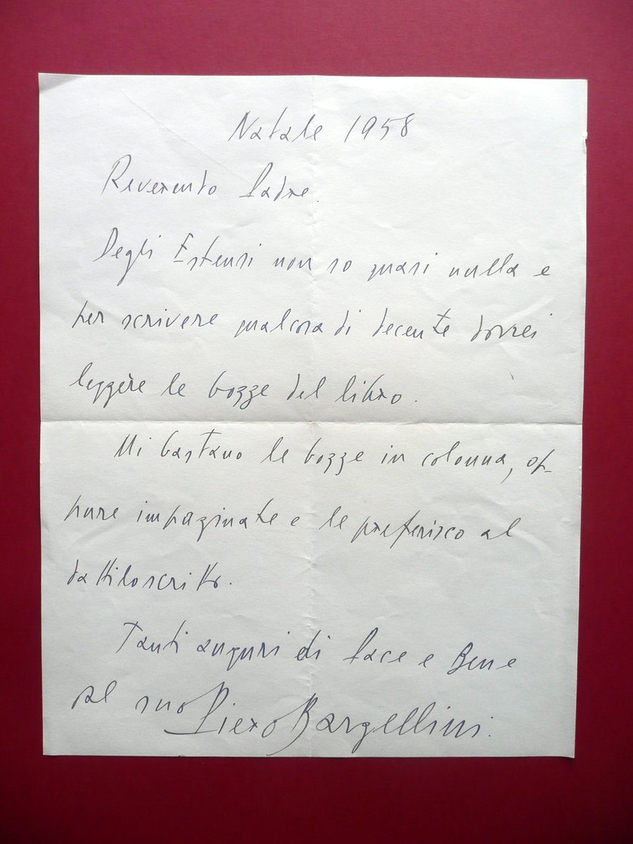 Autografo Piero Bargellini Lettera Natale 1958 Storia Estense Sindaco di …