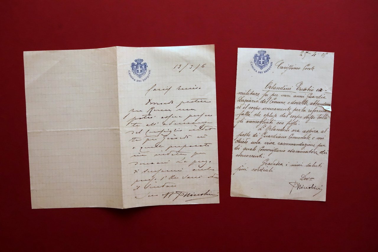 Autografo Pietro Niccolini 2 Lettere Firmate Raccomandazioni Deputato 1904-05