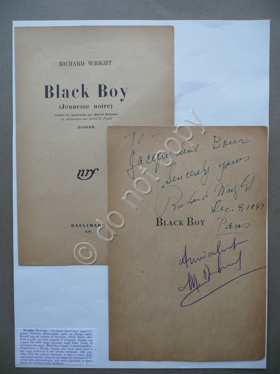 Autografo Richard Wright Ragazzo Negro Black Boy Occhietto Edizione Francia …