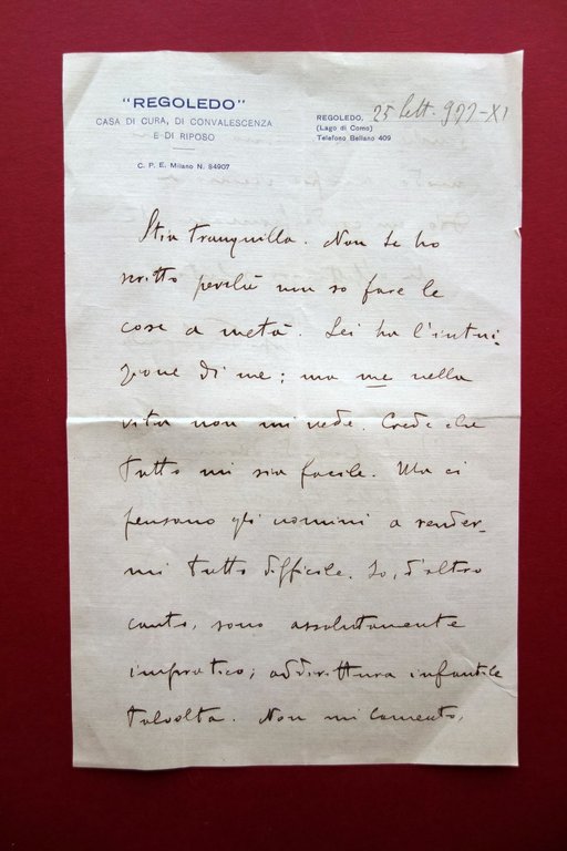 Autografo Rosso di San Secondo Lettera Regoledo Casa di Cura … | Immagine Gallery 2