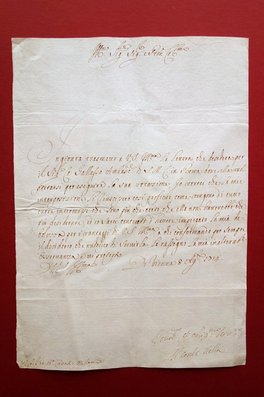 Autografo Stella Rocco Conte Nobile Lettera Vienna 1714 Modugno Militare | Immagine principale