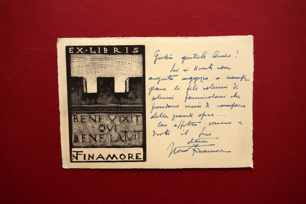 Autografo Traiano Finamore Cartolina 1936 Xilografo ForlÏ Sarsina Adamo Pedrazzi