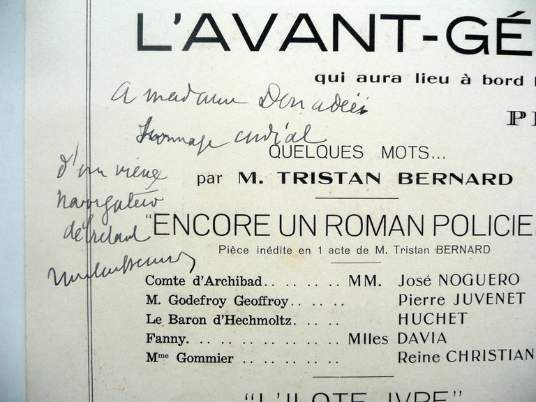 Autografo Tristan Bernard L'Avant Generale du Gala Theatre Normandie N.Y. …