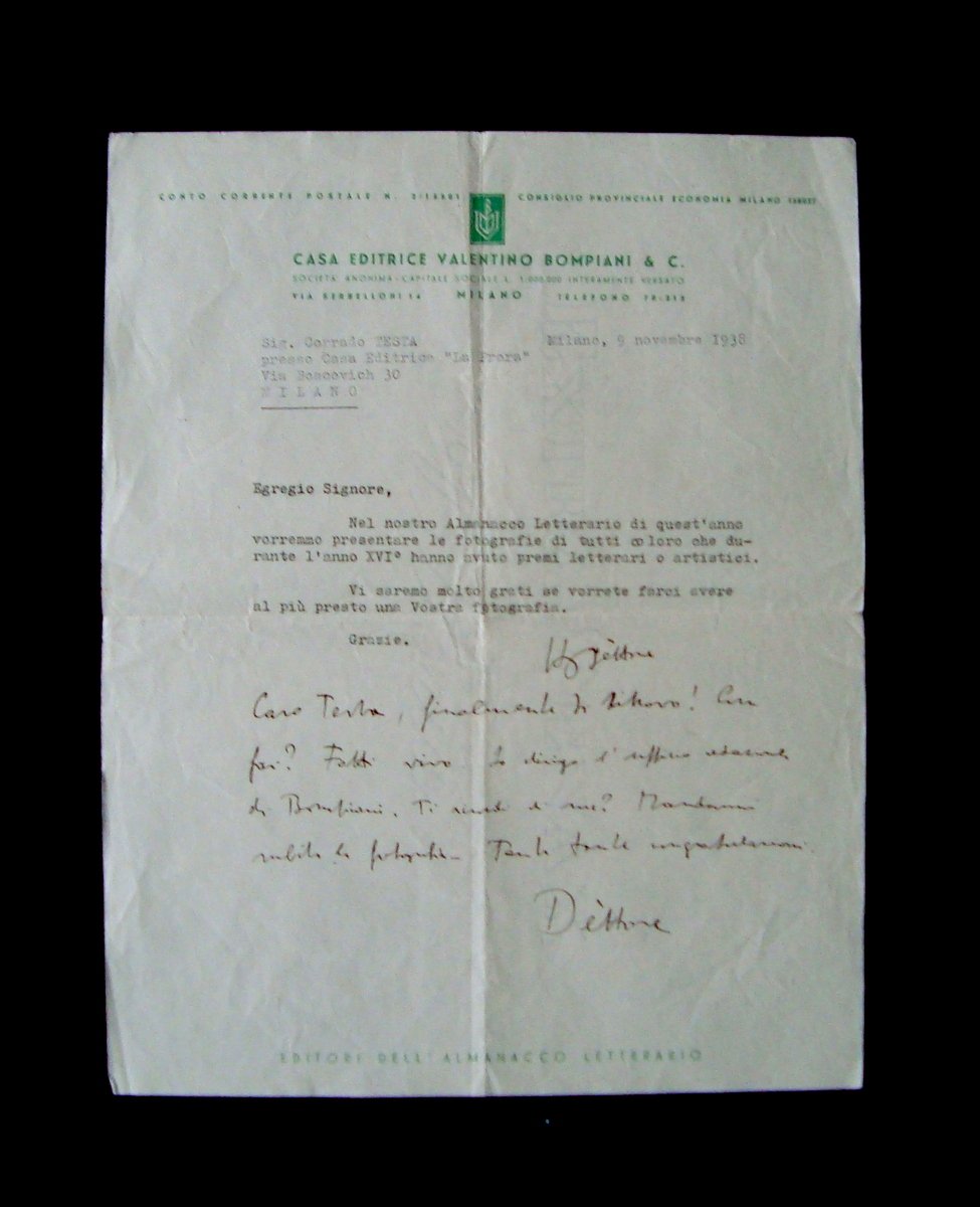 Autografo Ugo DËttore scrittore parapsicologo Lettera a C. Testa 1938 …