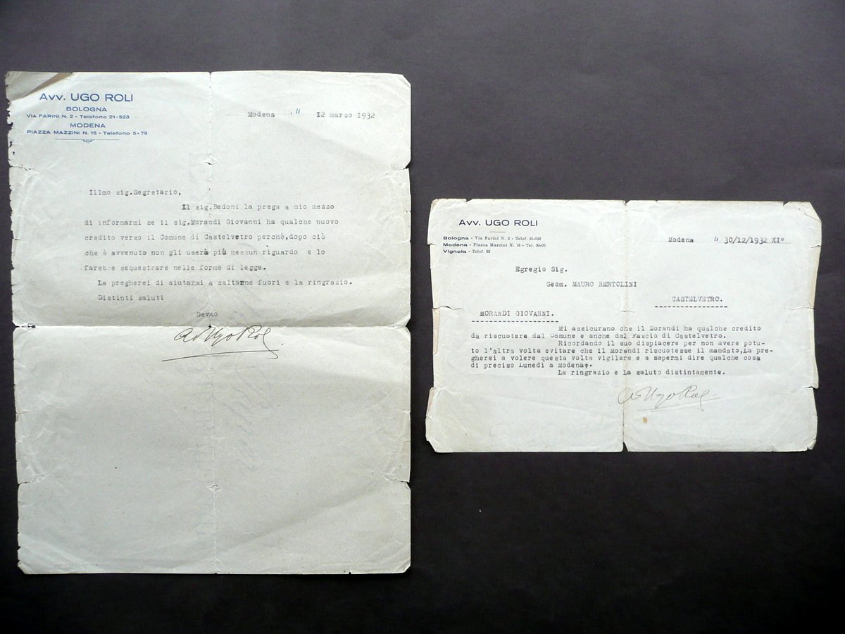 Autografo Ugo Roli Due Lettere Firma Modena 1932 Poeta Dialettale …