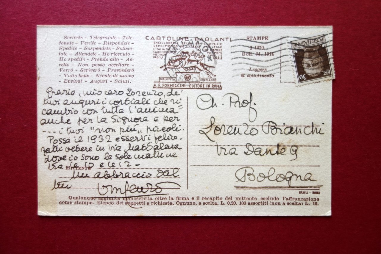 Autografo Vincenzo Errante Cartolina Chi Ë? Formiggini 1932 Germanista Filologia