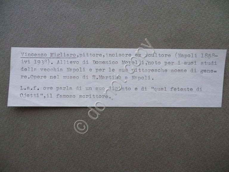 Autografo Vincenzo Migliaro Pittore Scultore Lettera Napoli Petriccione Ojetti