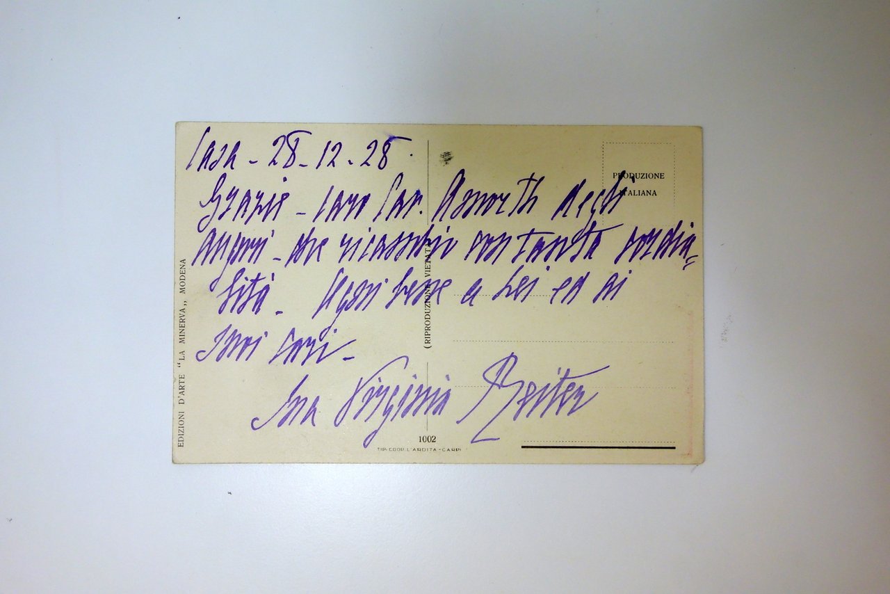 Autografo Virginia Reiter Cartolina 28/12/1928 Ringraziamento Teatro Modena | Immagine principale