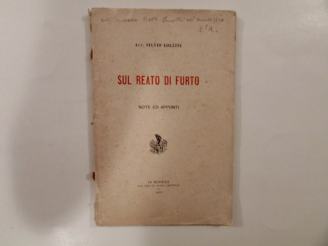 Avv. Silvio Lollini Sul Reato di Furto Cappelli Modena 1900 … | Immagine principale