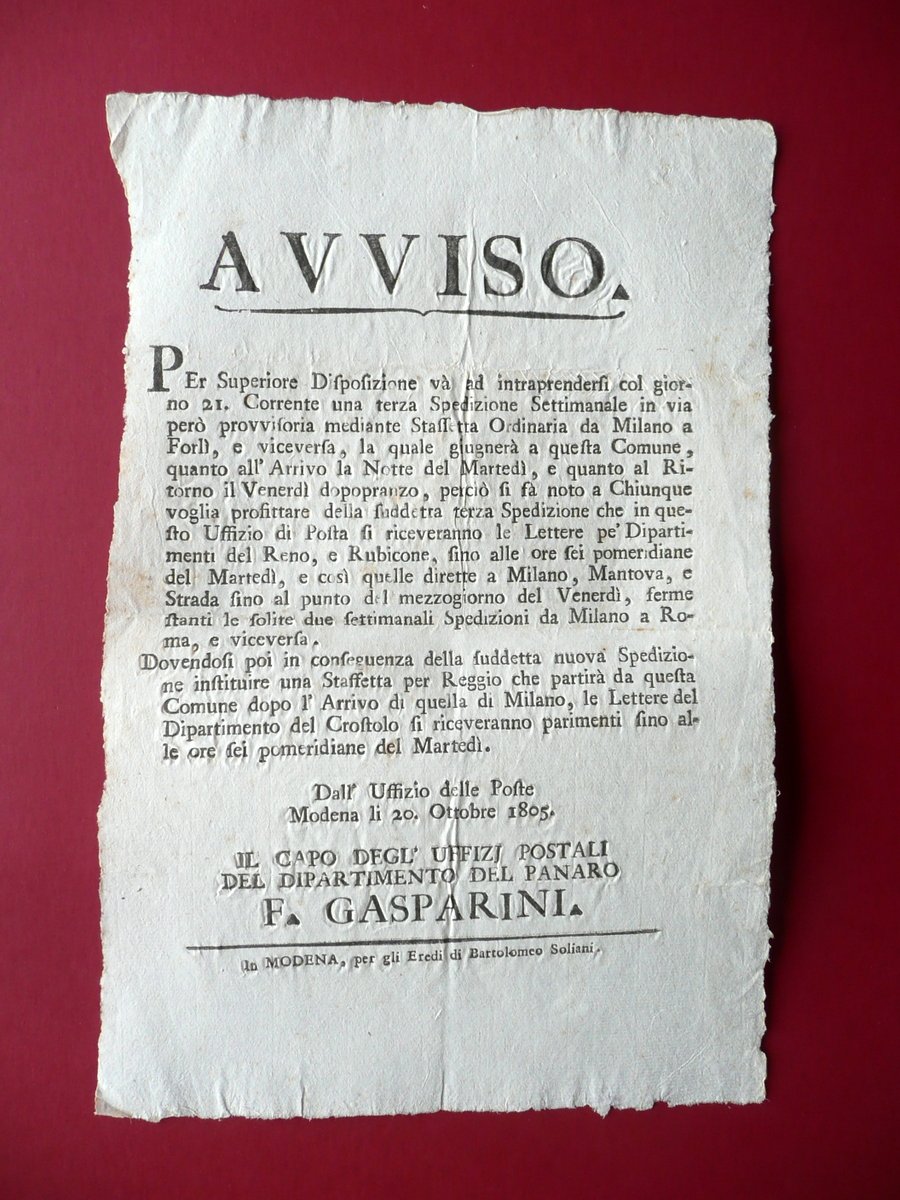 Avviso Posta Dipartimento del Panaro Reno Staffetta Ordinaria Milano ForlÏ …