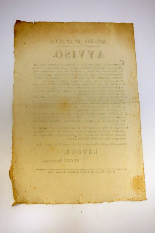 AVVISO REGNO D'ITALIA MODENA DEMANIO BENI BENEFIZI CANONICATI DISPOSIZIONI 1812
