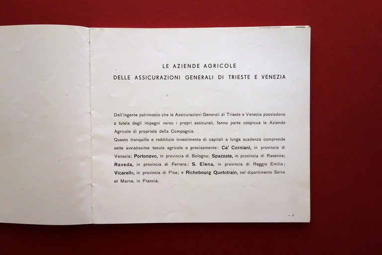 Aziende Agricole delle Assicurazioni Generali di Trieste e Venezia Anni …