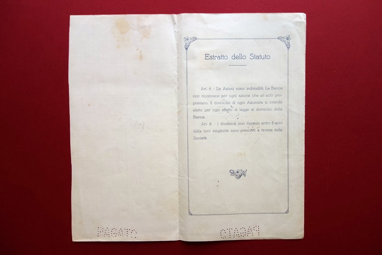 Azione Certificato Azionario Banca di San Possidonio Modena 1925 Rara