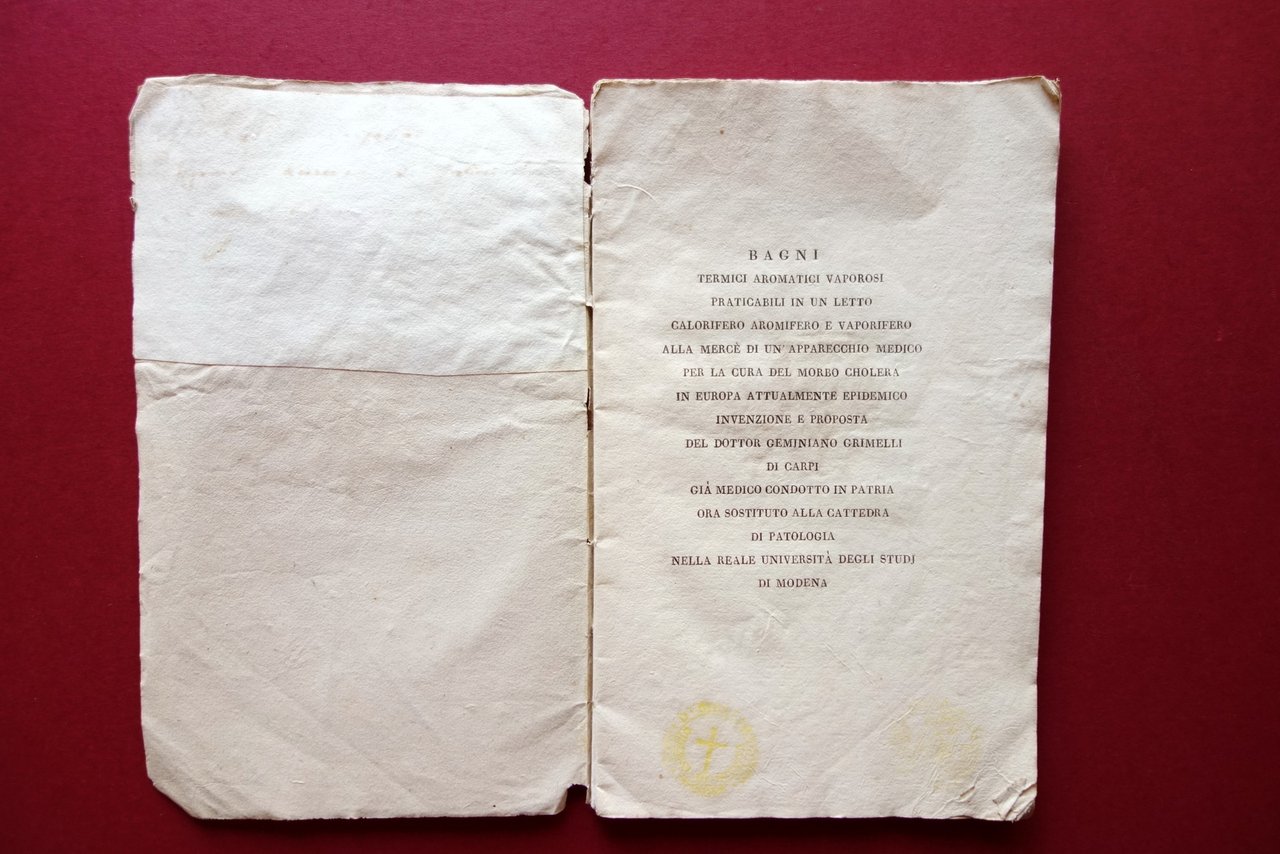 Bagni Termici Aromatici Vaporosi Cura del Cholera Modena '800 Raro … | Immagine principale
