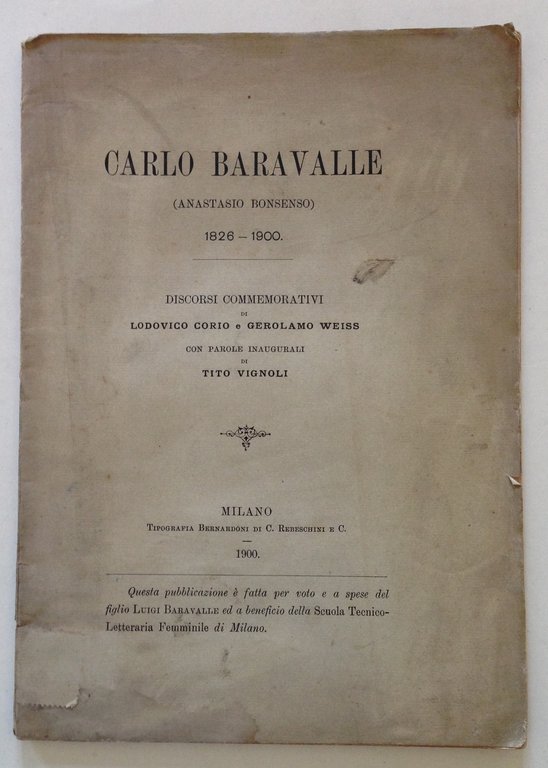 Baravalle Anastasio Bonsenso Patriota Letterato Lombardo Discorsi Commemorativi | Immagine Gallery 1