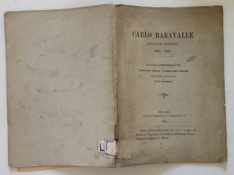 Baravalle Anastasio Bonsenso Patriota Letterato Lombardo Discorsi Commemorativi