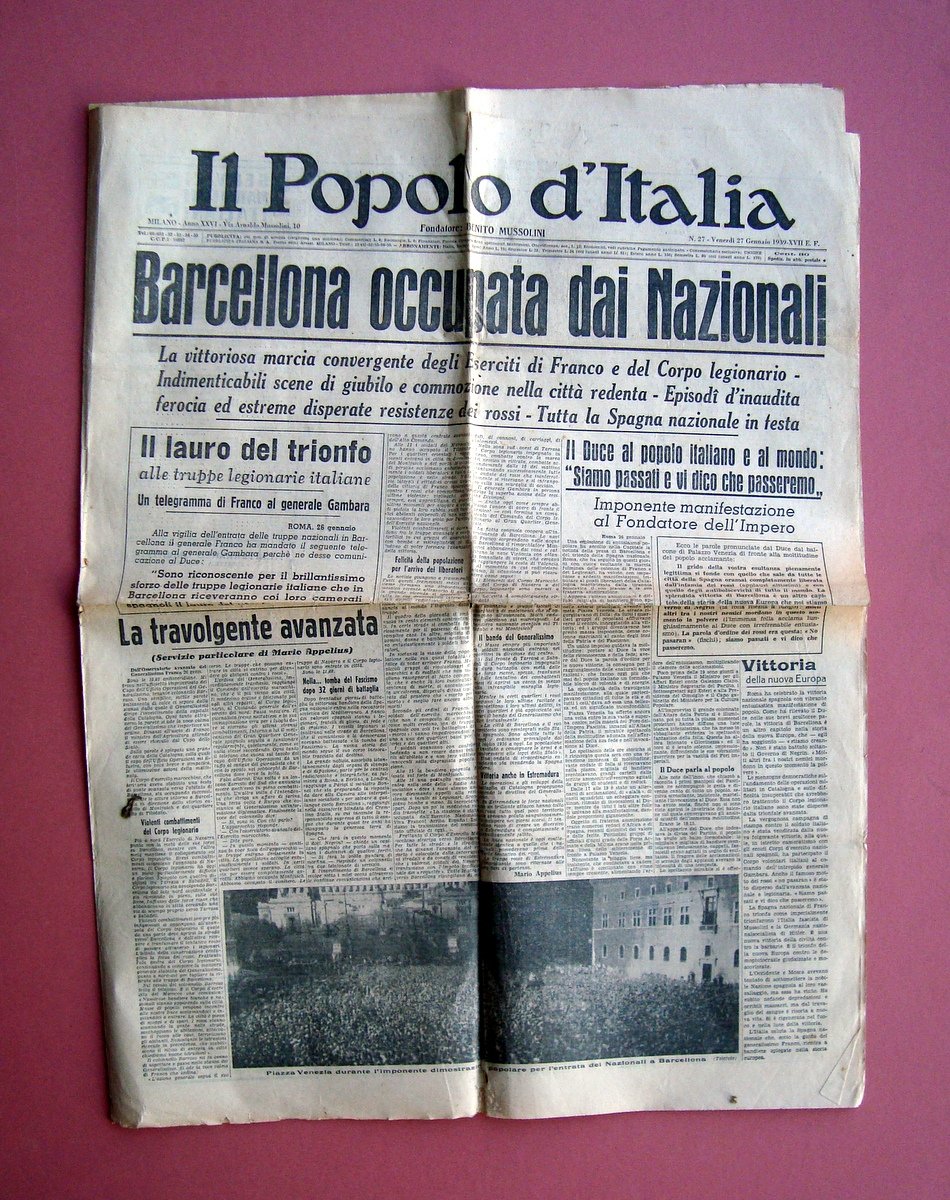 Barcellona occupata dai Nazionali 27 gennaio 1939 Il Popolo d'Italia