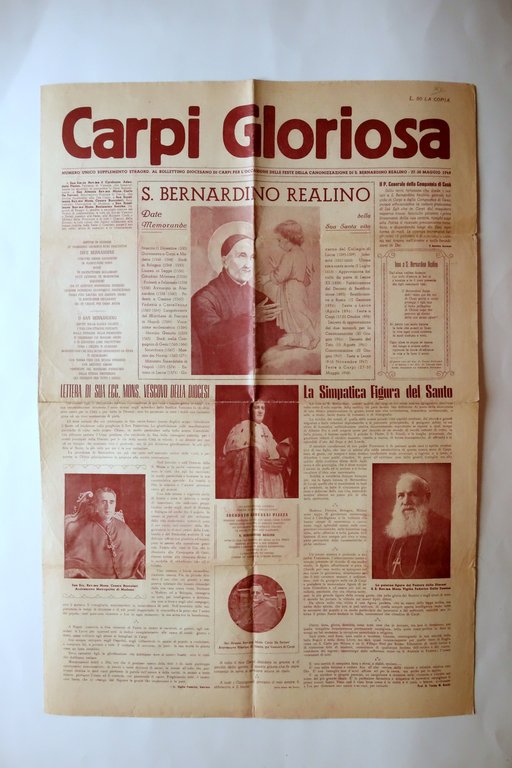 Beato Bernardino Realino Ritratto Litografia Giornale Canonizzazione Carpi Lecce