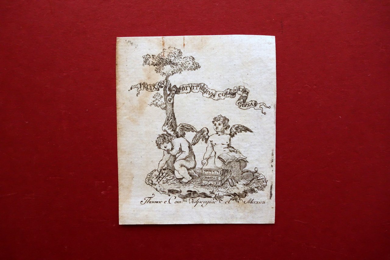 Bell'Ex Libris Inciso in Bianco e Nero Putti Libri Valpergiae … | Immagine principale