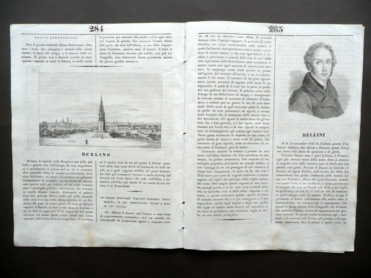 Bellini Morte Ritratto Incisione L'Album Anno Secondo Roma 14/11/1835 | Immagine principale