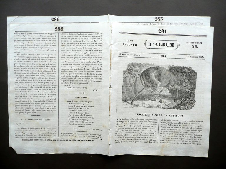 Bellini Morte Ritratto Incisione L'Album Anno Secondo Roma 14/11/1835 | Immagine Gallery 2