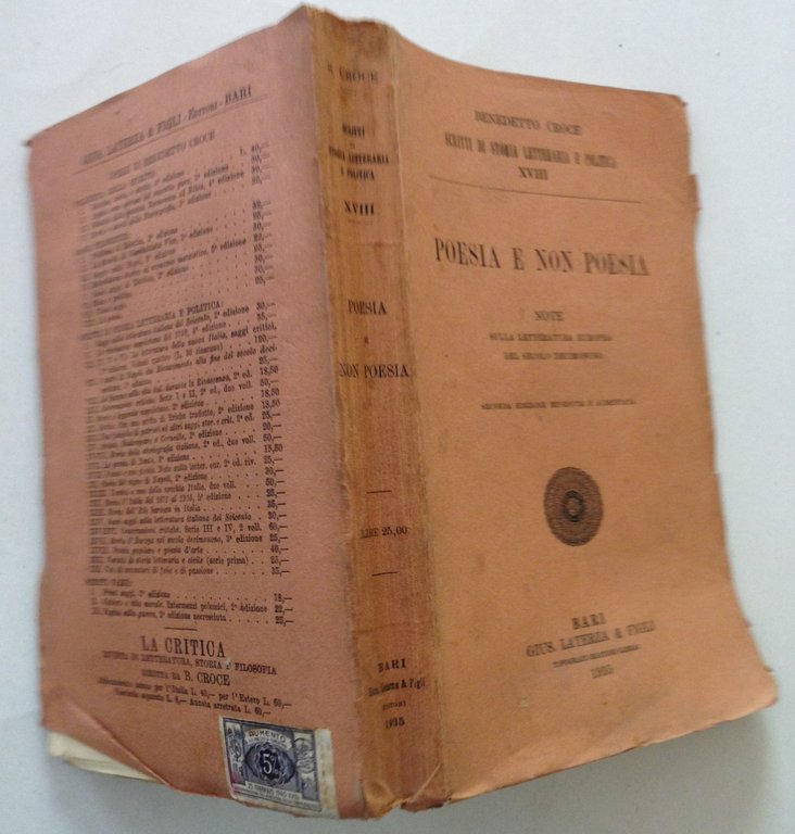 Benedetto Croce Poesia e Non Poesia Note Letteratura Europea Secolo …