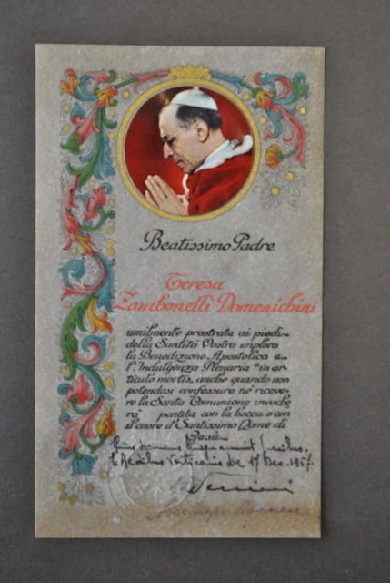 Benedizione Apostolica Indulgenza Plenaria in Articulo Mortis Pio XII 1957