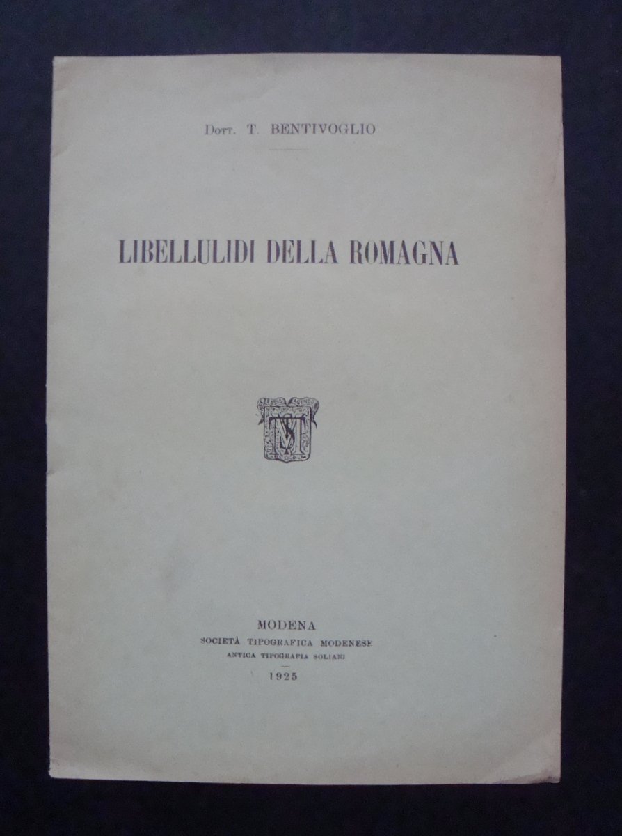 BENTIVOGLIO LIBELLULIDI DELLA ROMAGNA 1925 TIP SOLIANI ENTOMOLOGIA ROMAGNA | Immagine principale